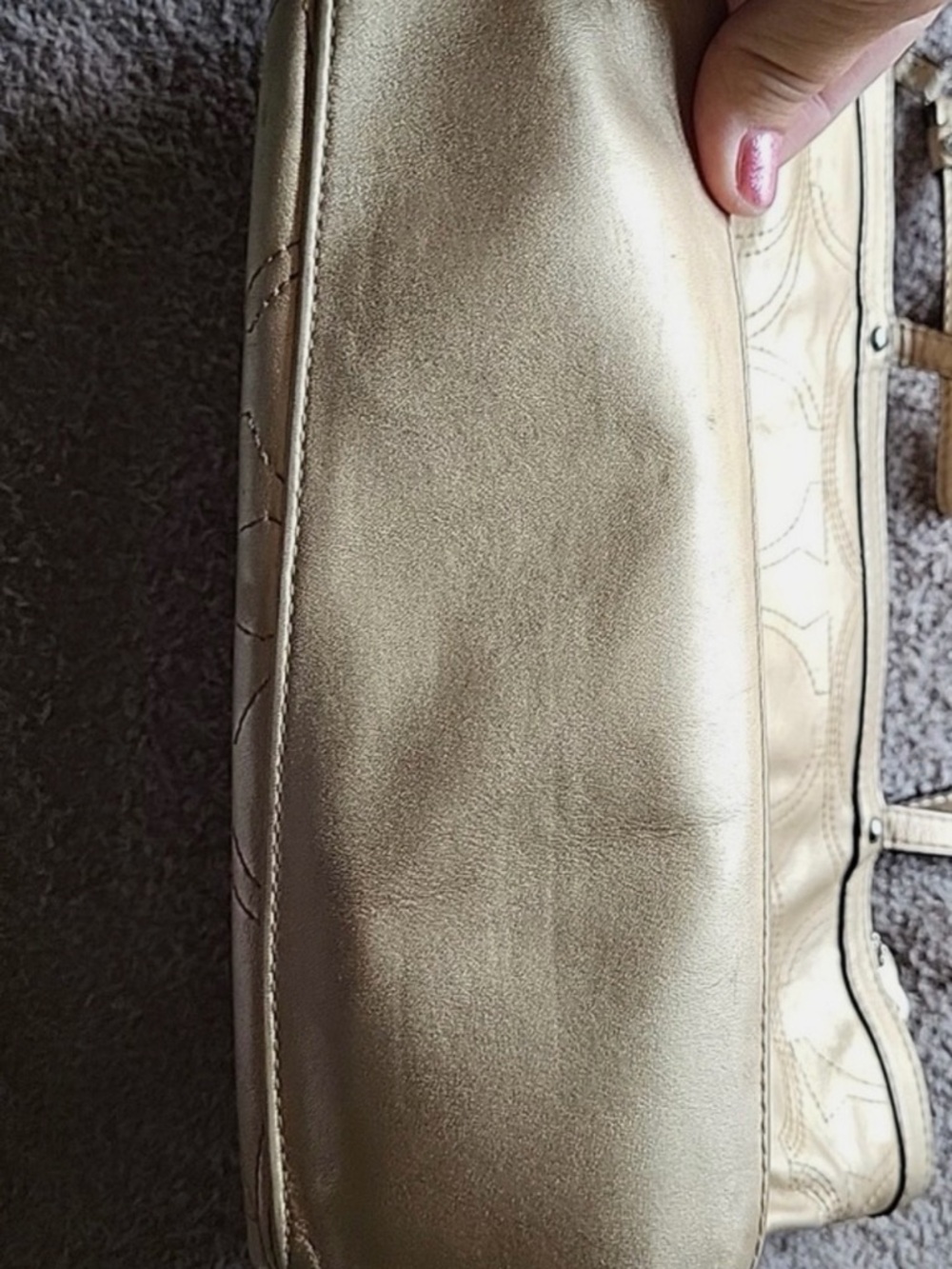 Coach Gold Shoulder Bag with Signature Embossed Design - Picture 10 of 10